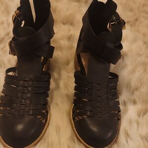 Catherine Malandrino Black Strappy Sandals With Zipper Back Size 8